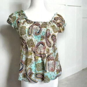 Y2K  paisley pastel milk maid puff sleeve top M